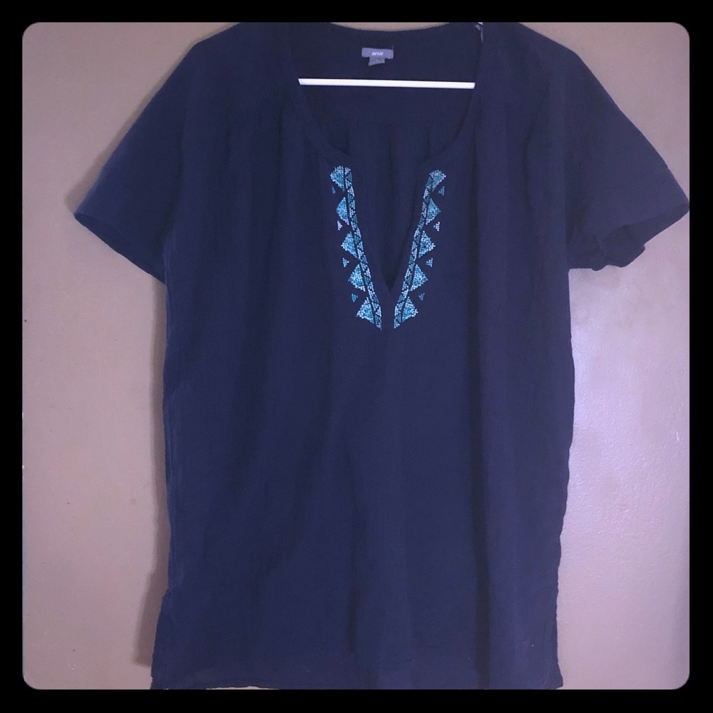Aerie Lightweight Embroider Navy Tunic
